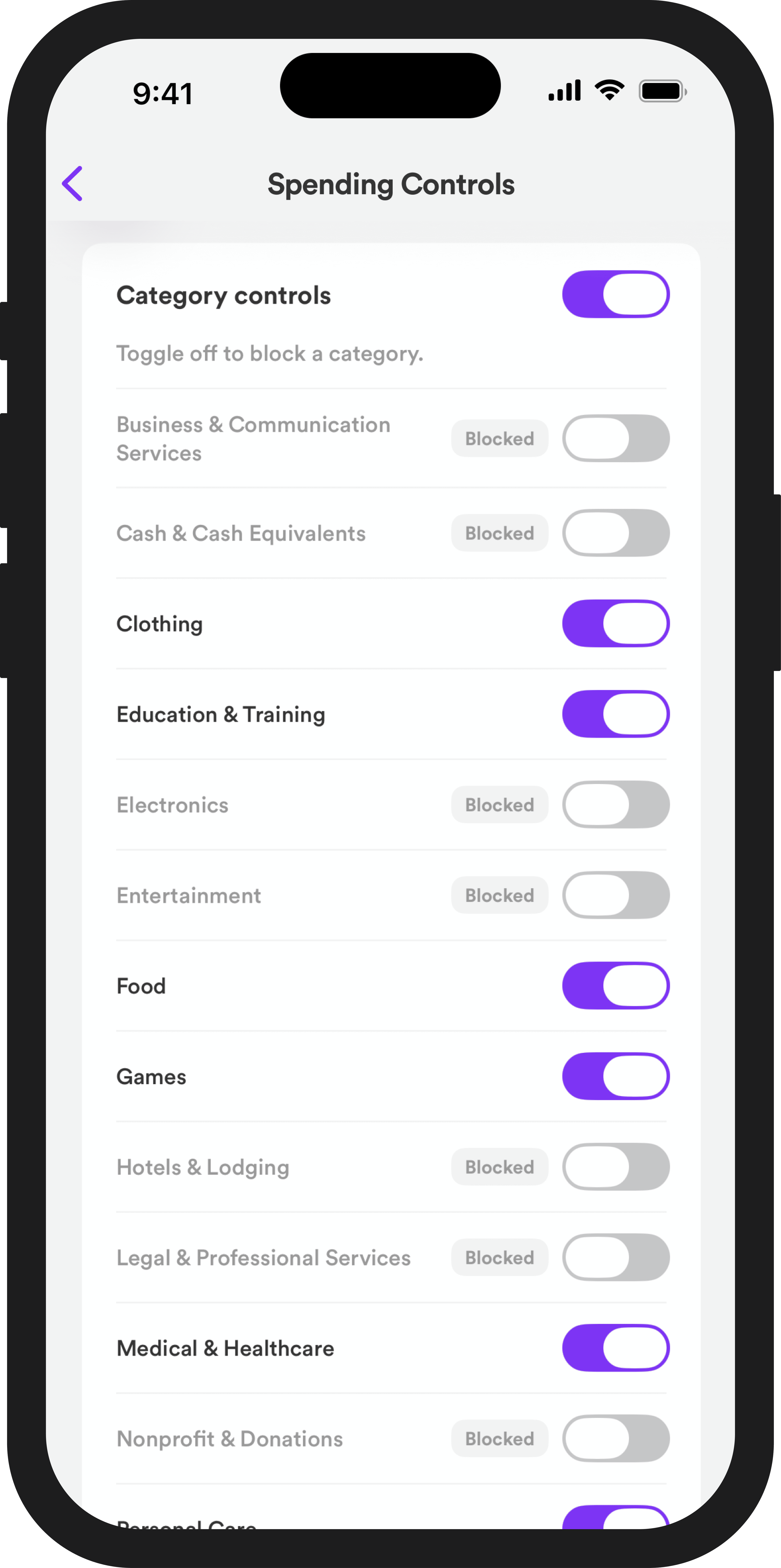 Block specific merchant categories