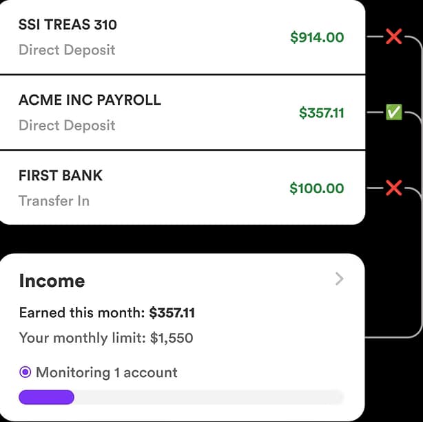 Track income deposits in real-time
